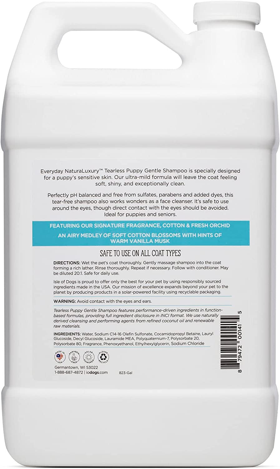 - Everyday Natural Luxury Tearless Puppy Shampoo - Cotton + Fresh Orchid - Sulfate & Paraben Free Formula - Gentle Pet Shampoo for Dogs of All Ages & Coat Types - Made in the USA - 1 Gal, (823-Gal)