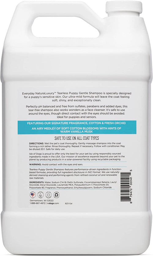 - Everyday Natural Luxury Tearless Puppy Shampoo - Cotton + Fresh Orchid - Sulfate & Paraben Free Formula - Gentle Pet Shampoo for Dogs of All Ages & Coat Types - Made in the USA - 1 Gal, (823-Gal)