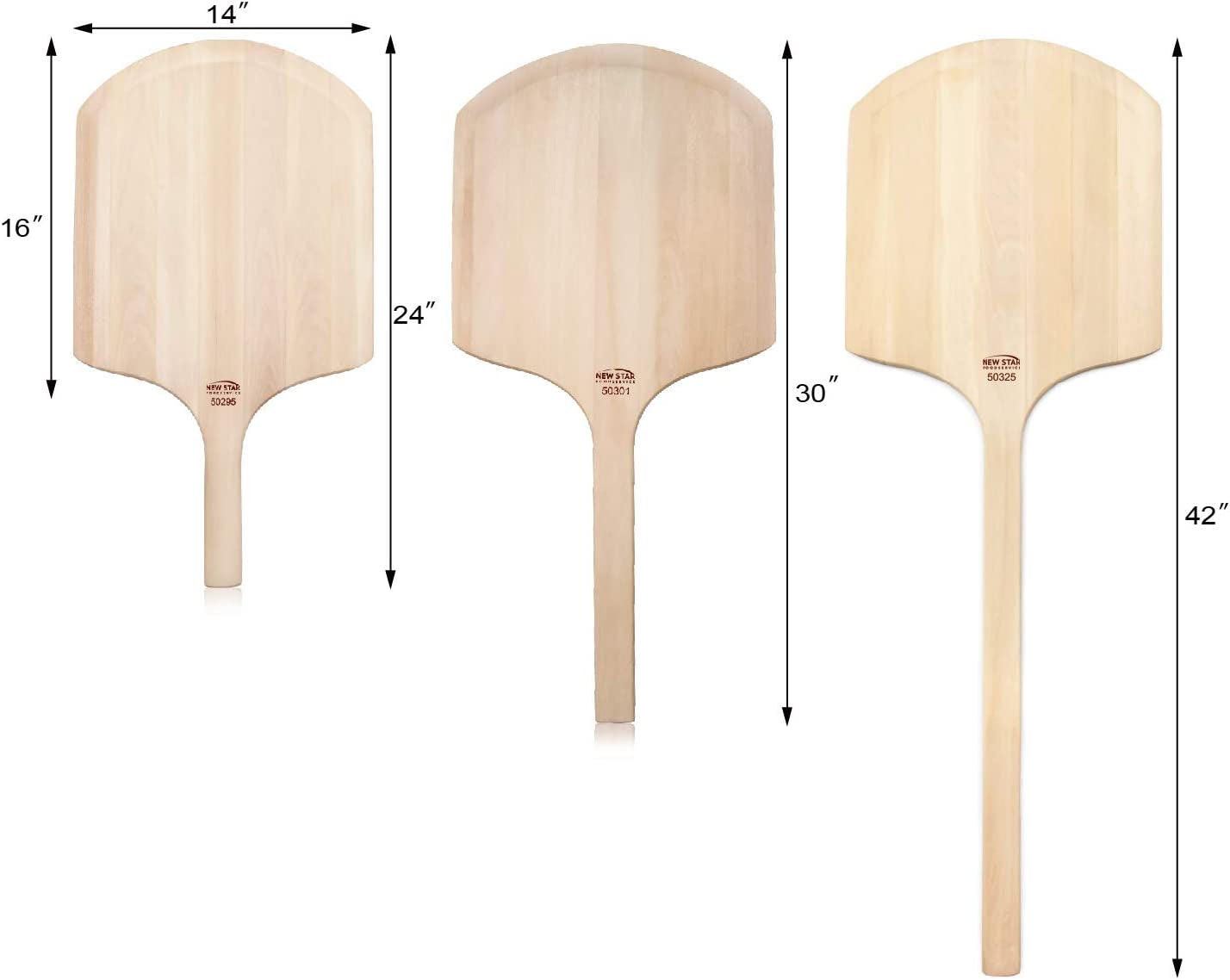 50295 Restaurant-Grade Wooden Pizza Peel, 16" L X 14" W Plate, with 10" L Wooden Handle, 24" Overall Length