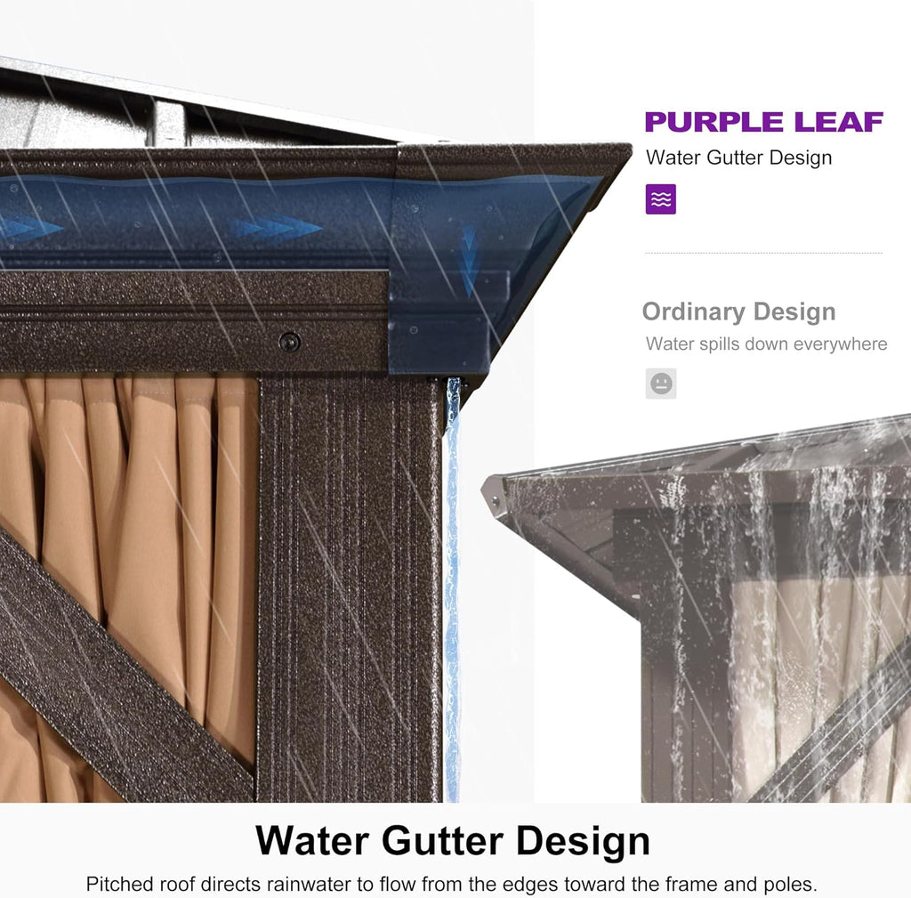 12' X 14' Outdoor Hardtop Gazebo Permanent outside Heavy Duty Sun Shade Deck Canopy for Patio All Weather Aluminum Metal Roof Backyard Pavilion with Netting and Curtains