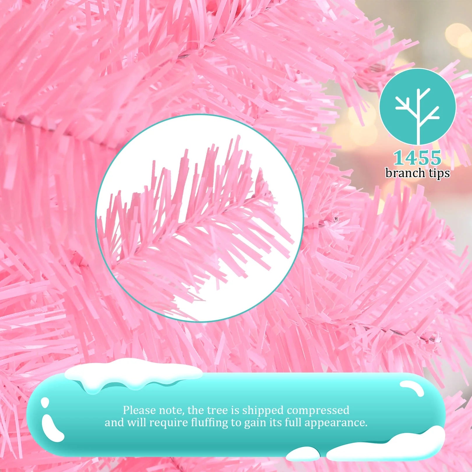 6Ft Pink Artificial Christmas Tree, Hinged Spruce Full Tree with 1477 Branch Tips, Foldable Metal Stand, New PVC Material, Xmas Tree for Indoor and Outdoor Decoration