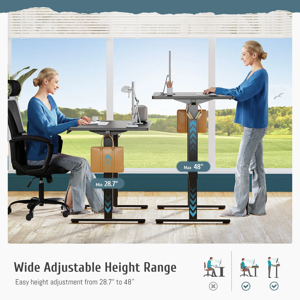 Electric Standing Desk with Double Drawer - 40 X 24 Inch Adjustable Height Sit to Stand up Desk with Storage Shelf, Rising Home Office Computer Table, Black