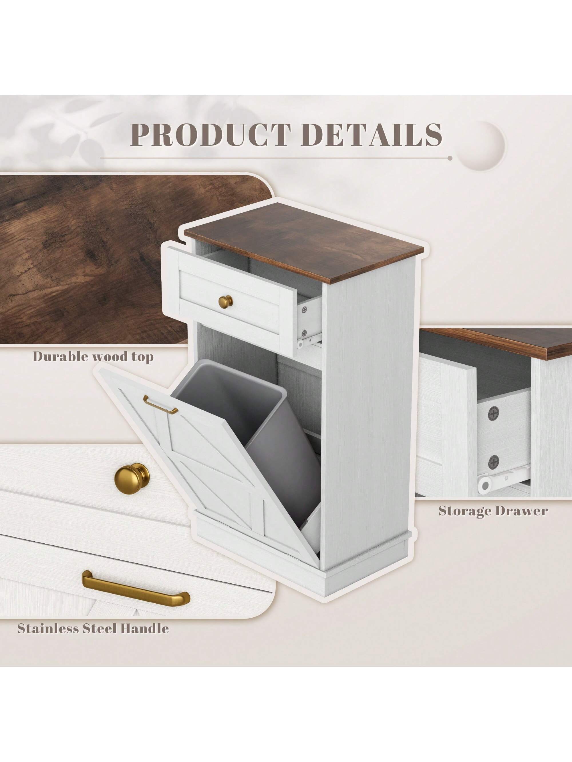 Furniwell Tilt Out Trash Cabinet Wooden Free Standing Laundry Sorter Cabinet,Recycling Cabinet with Hideaway Drawer,Tilt Out Trash Cabinet Can Bin Kitchen