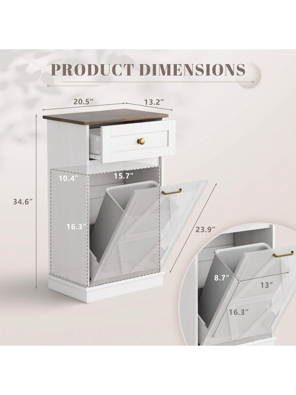 Furniwell Tilt Out Trash Cabinet Wooden Free Standing Laundry Sorter Cabinet,Recycling Cabinet with Hideaway Drawer,Tilt Out Trash Cabinet Can Bin Kitchen