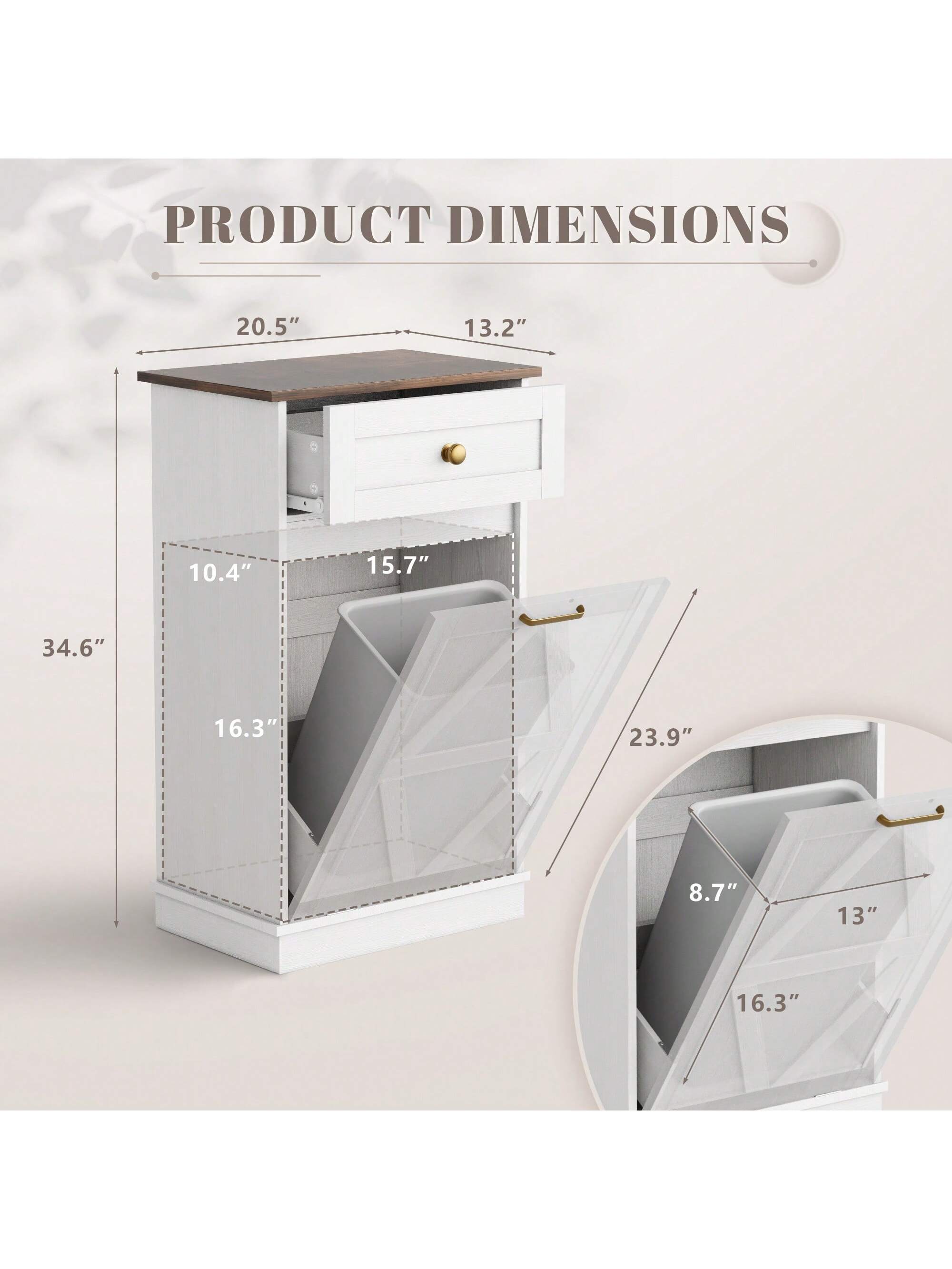 Furniwell Tilt Out Trash Cabinet Wooden Free Standing Laundry Sorter Cabinet,Recycling Cabinet with Hideaway Drawer,Tilt Out Trash Cabinet Can Bin Kitchen