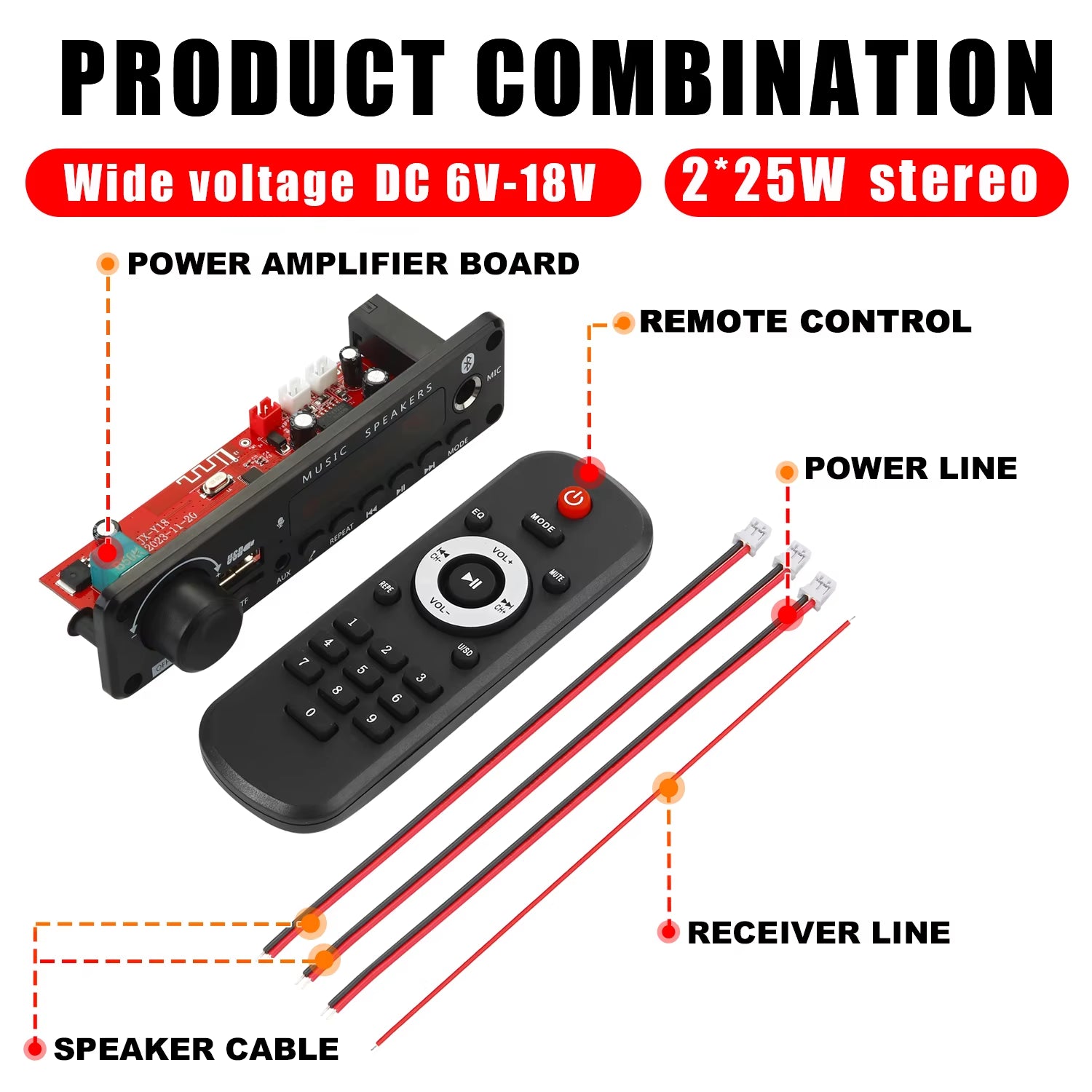 NEW 200W Amplifier Bluetooth DIY MP3 WAV Decoder Board DC 12V 100W Wireless Car USB MP3 Player TF Card Slot USB FM with Mic
