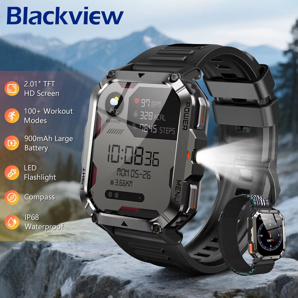 2025 New Outdoor Smartwatch 900Mah W70 Pro 2.01'' TFT HD Screen Waterproof Men Watches with Emergency Lighting Compass