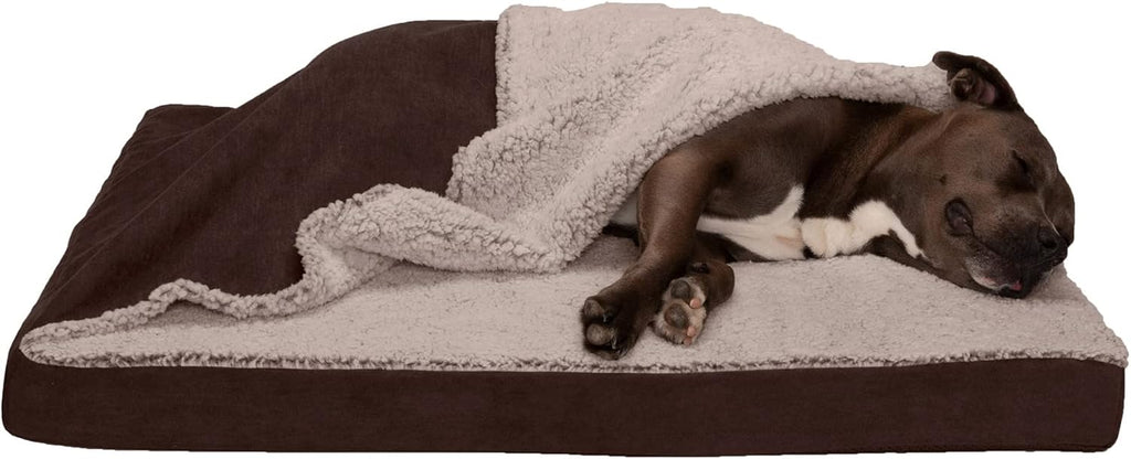 Cooling Gel Dog Bed for Large/Medium Dogs W/ Removable Washable Cover, for Dogs up to 55 Lbs - Berber & Suede Blanket Top Mattress - Espresso, Large