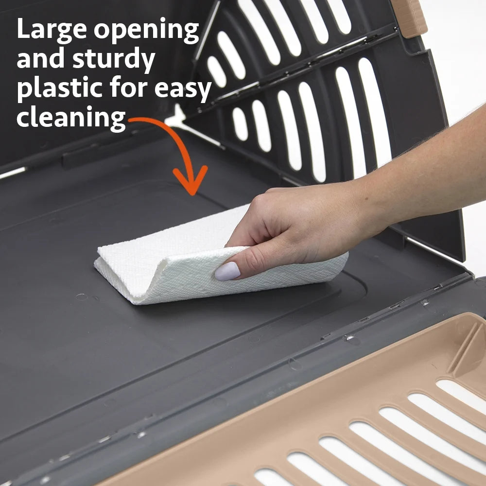 Designs Cat Carrier, Foldable Plastic, Medium, 25 Lb Limit, Gray, 15.25" L X 18.5" W X 14.25" H