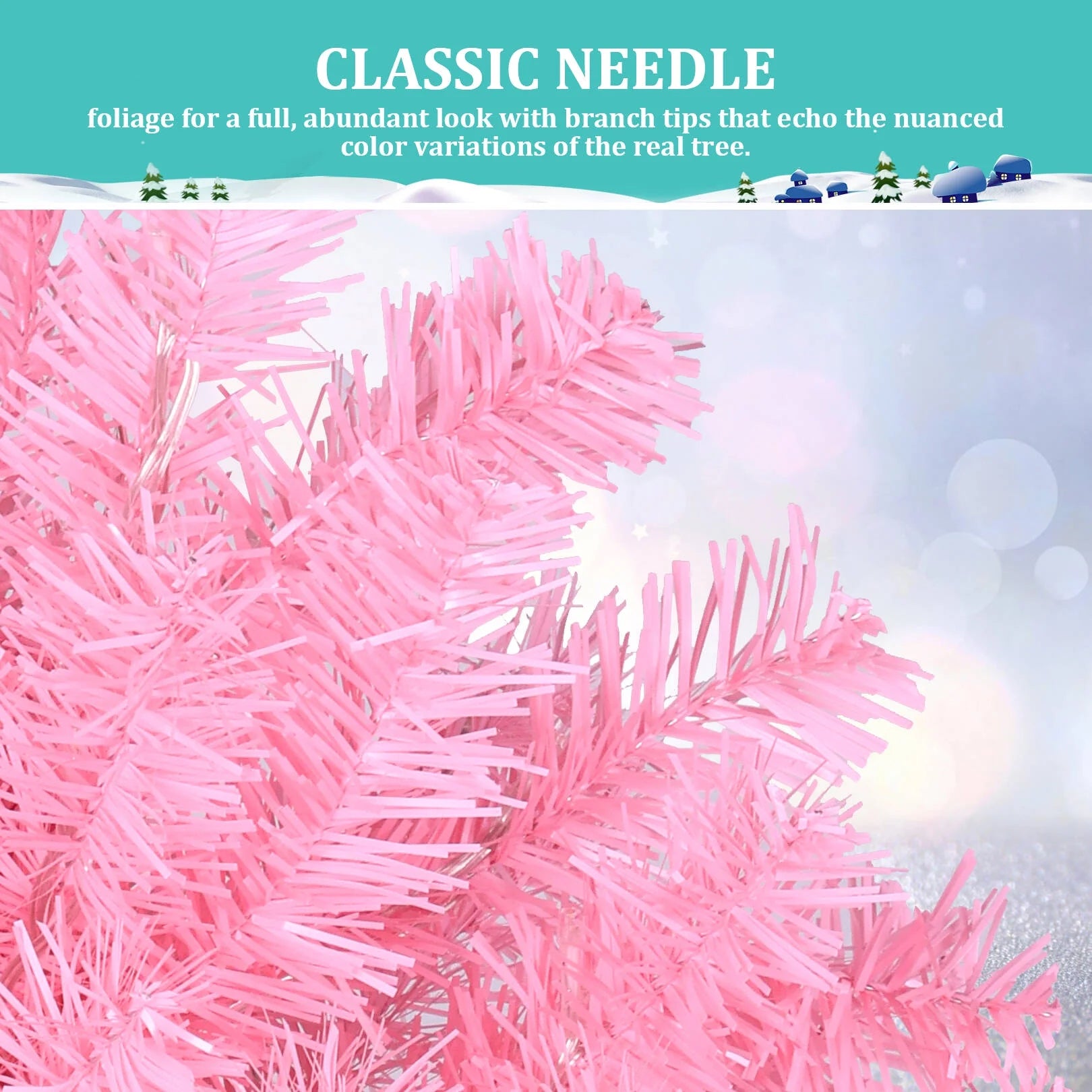 6Ft Pink Artificial Christmas Tree, Hinged Spruce Full Tree with 1477 Branch Tips, Foldable Metal Stand, New PVC Material, Xmas Tree for Indoor and Outdoor Decoration