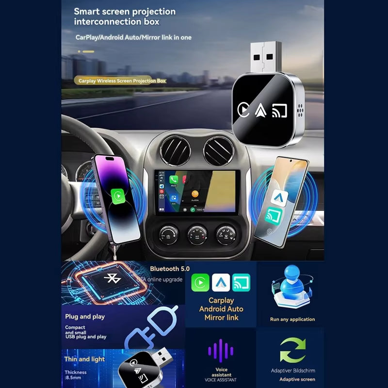 B27B Wired USB Carplay Adapter 3 in 1 Wireless Smart Mirror Link Android Auto Plug and Play Dongle B