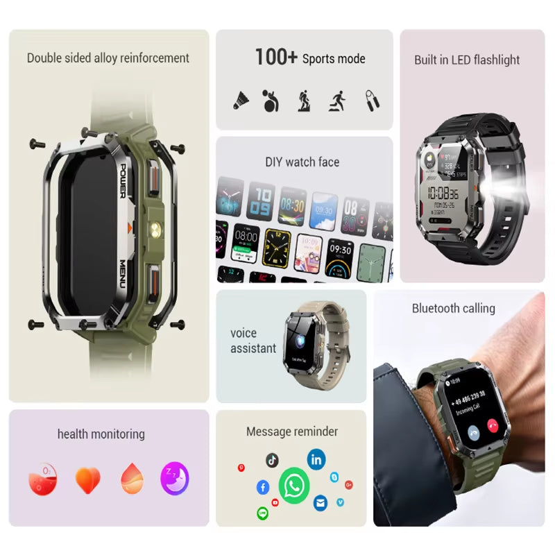 2025 New Outdoor Smartwatch 900Mah W70 Pro 2.01'' TFT HD Screen Waterproof Men Watches with Emergency Lighting Compass