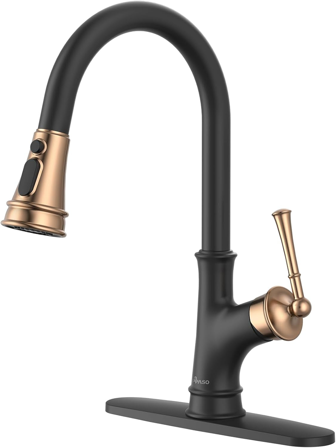 Matte Black and Rose Gold Pull down Kitchen Faucet with Easy-Retract Sprayer - Single Handle High Arc One Hole, Cupc-Certified Pull-Out Hose, Water Supplies and Valve Core