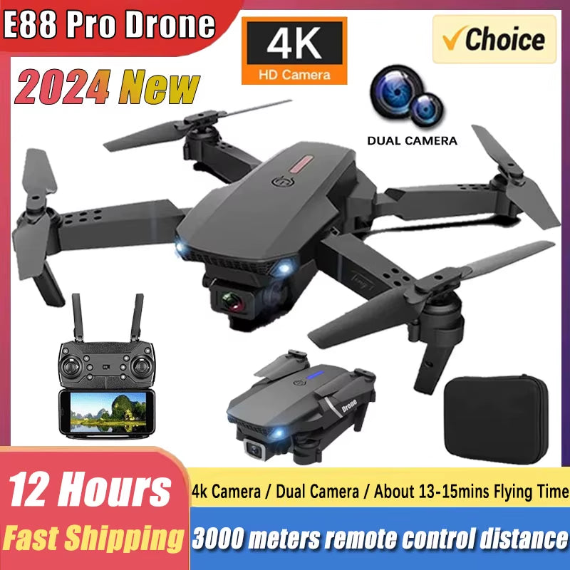2024 E88Pro RC Drone 4K Professinal with 1080P Wide Angle HD Camera Foldable Helicopter WIFI FPV Height Hold Gift Toy
