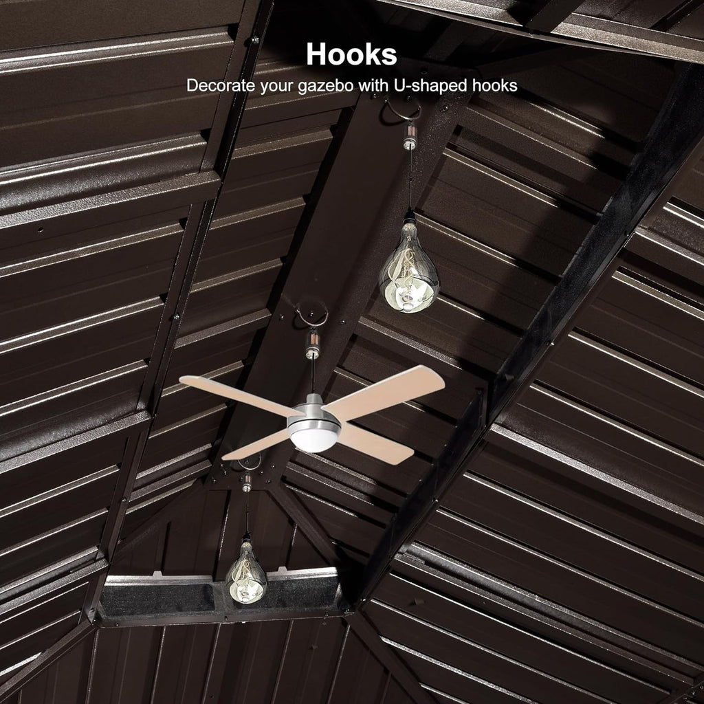 12' X 14' Outdoor Hardtop Gazebo Permanent outside Heavy Duty Sun Shade Deck Canopy for Patio All Weather Aluminum Metal Roof Backyard Pavilion with Netting and Curtains