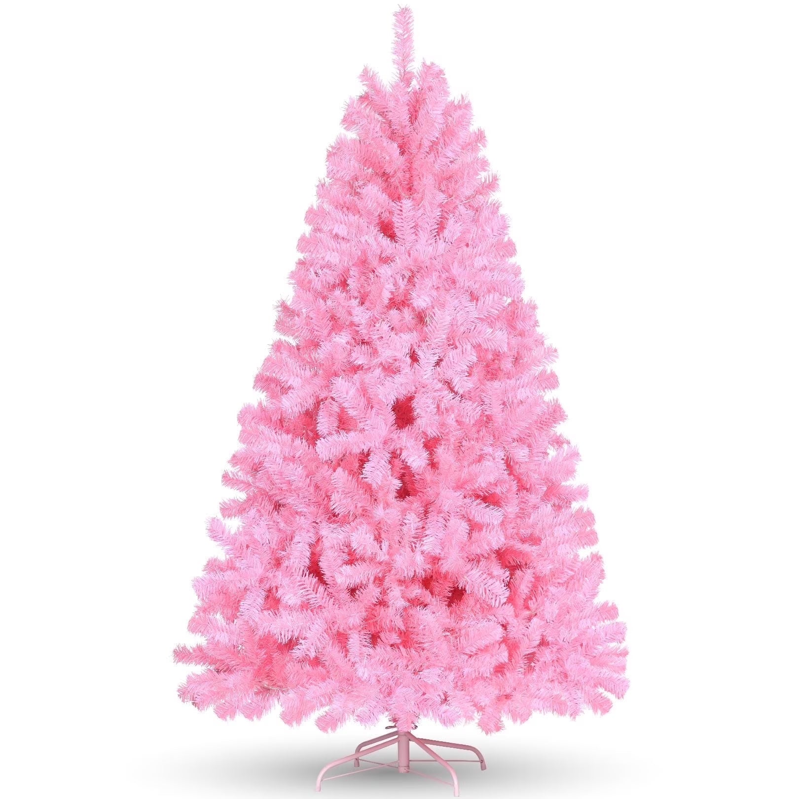 6Ft Pink Artificial Christmas Tree, Hinged Spruce Full Tree with 1477 Branch Tips, Foldable Metal Stand, New PVC Material, Xmas Tree for Indoor and Outdoor Decoration