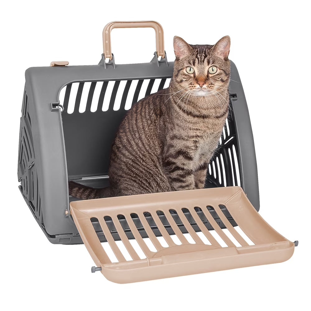Designs Cat Carrier, Foldable Plastic, Medium, 25 Lb Limit, Gray, 15.25" L X 18.5" W X 14.25" H