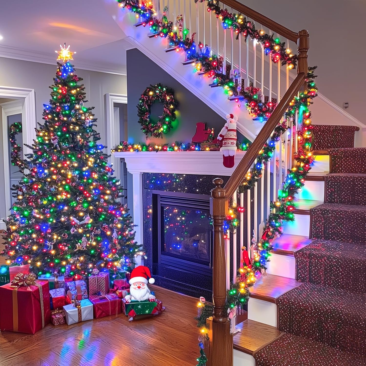 500 LED Christmas Lights Outdoor Waterproof, Multicolor Christmas Tree Lights Plug In, 8 Modes Twinkle Fairy String Lights for Indoor Xmas Wedding Party Garden Decoration