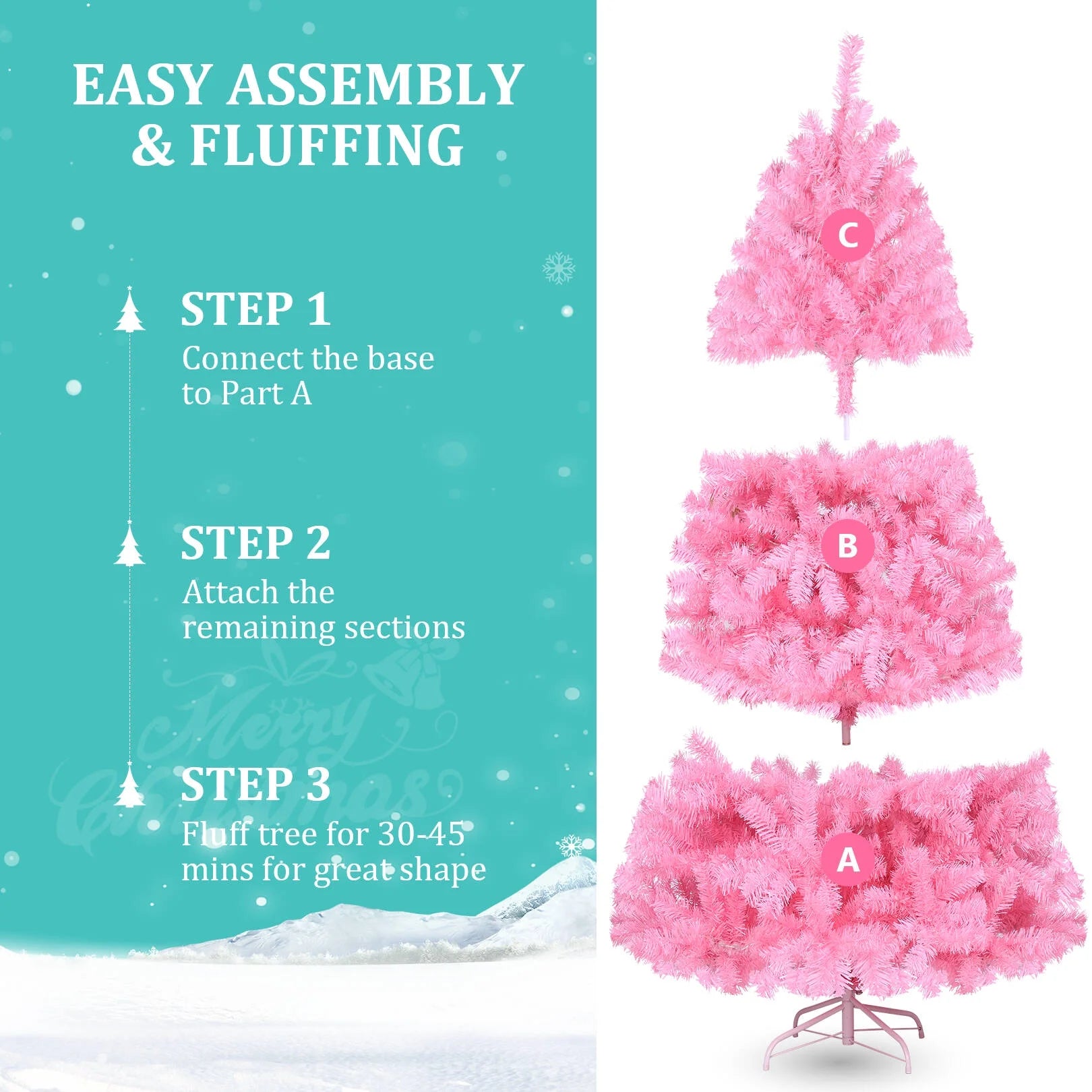 6Ft Pink Artificial Christmas Tree, Hinged Spruce Full Tree with 1477 Branch Tips, Foldable Metal Stand, New PVC Material, Xmas Tree for Indoor and Outdoor Decoration