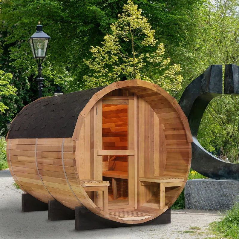 6-Person Patchworkred Cedar Traditional Steam Barrel Sauna