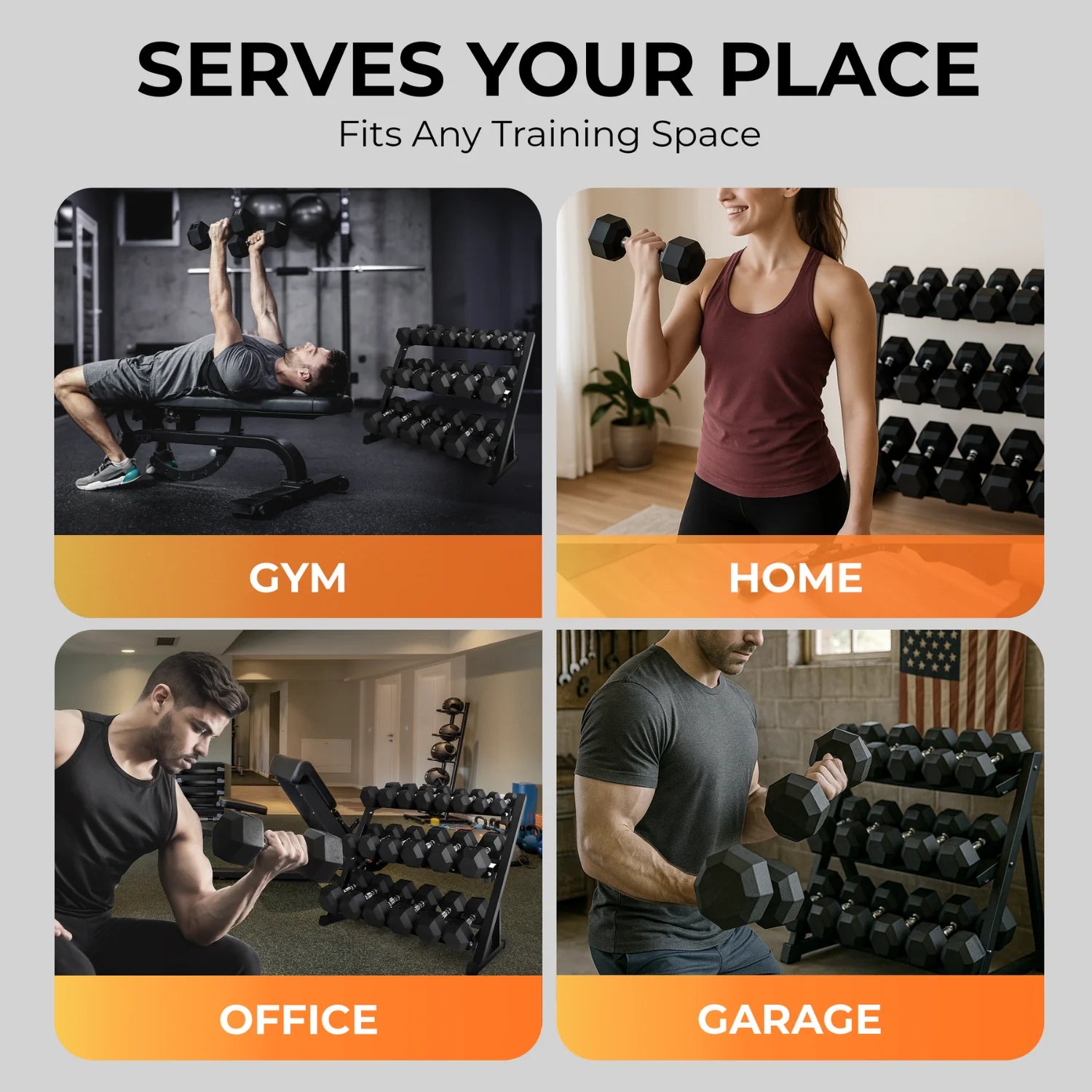 5-50 LBS Rubber Hex Dumbbell Set with Rack, 10 Pair, 550 Lbs, Weight Set for Home Gym, Strength Training, Fitness Center Equipment