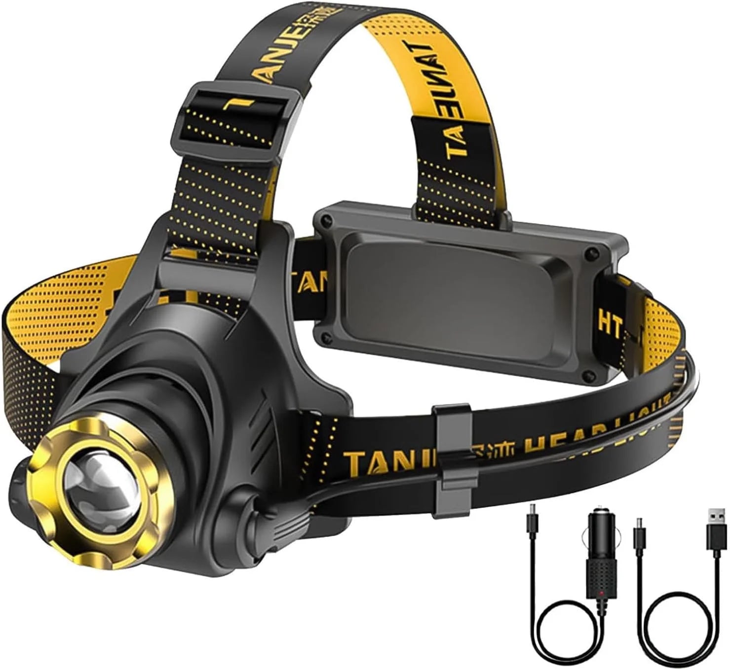 LED Rechargeable Headlamp with 2 USB Cable, 9900 Lumen Ultra Bright Searchlight with 3 Modes, 90° Adjustable for Outdoor Camping, Running, Cycling,Climbing