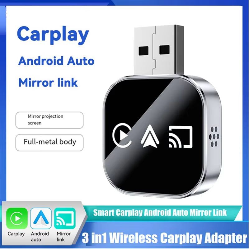 B27B Wired USB Carplay Adapter 3 in 1 Wireless Smart Mirror Link Android Auto Plug and Play Dongle B