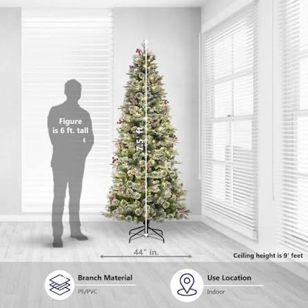 7.5 Ft Christmas Tree Prelit 650 Lights. Full Realistic Artificial Fir Green Xmas